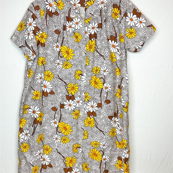 VINTAGE Floral Women's Dress in Yellow and Brown - Picture 4 of 13